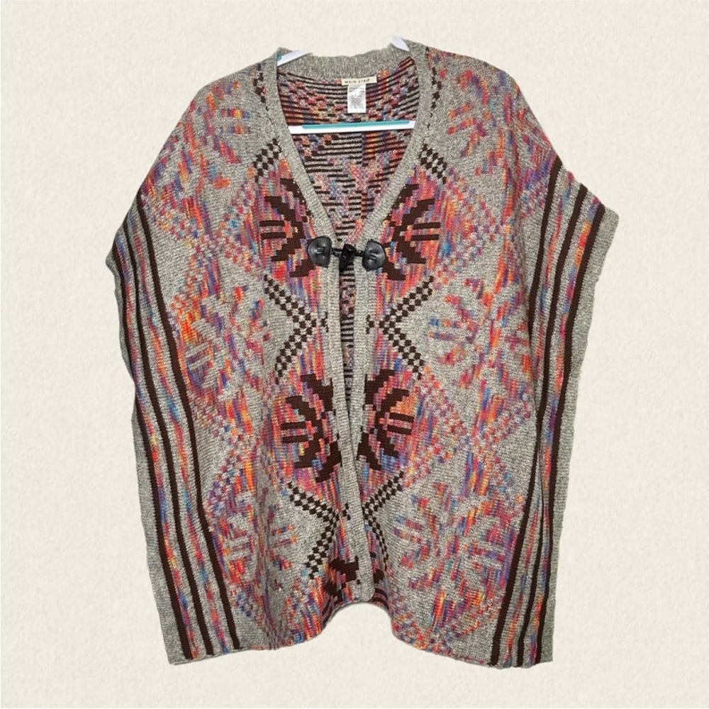 Main Strip Mohair Open Front Boho Cozy Poncho